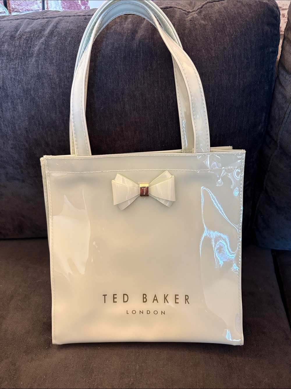 Ted Baker Cream Patent Tote with Signature Bow Accent